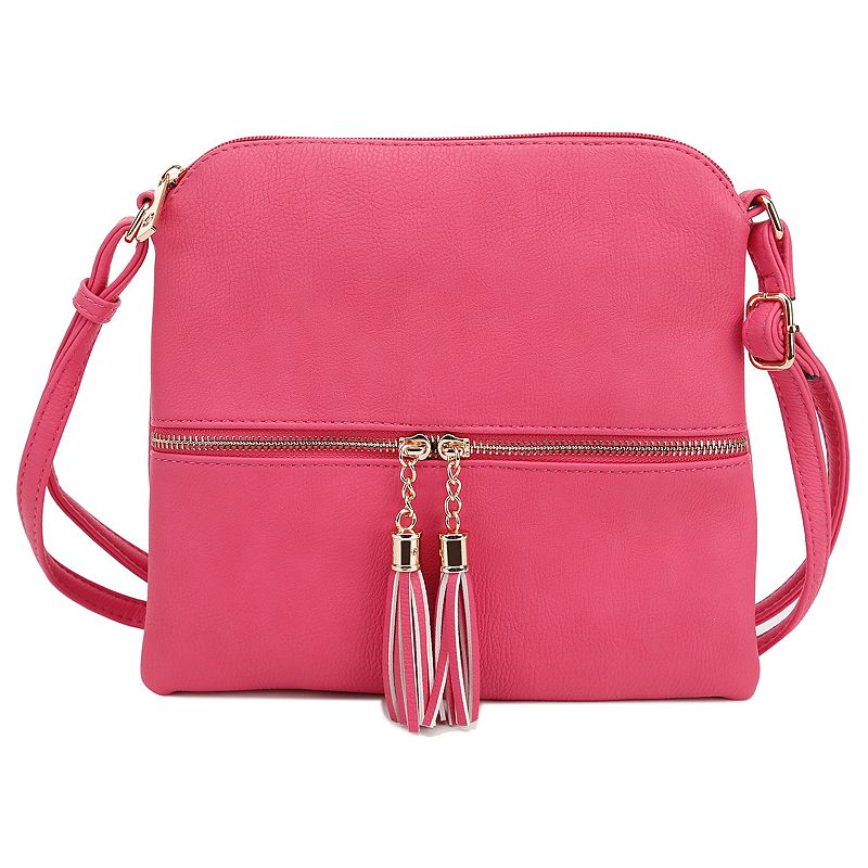 Deluxity Tasseled Flat Mini Crossbody Bag, Purple