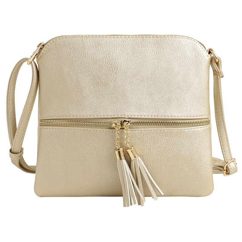 Deluxity Tasseled Flat Mini Crossbody Bag, Gold