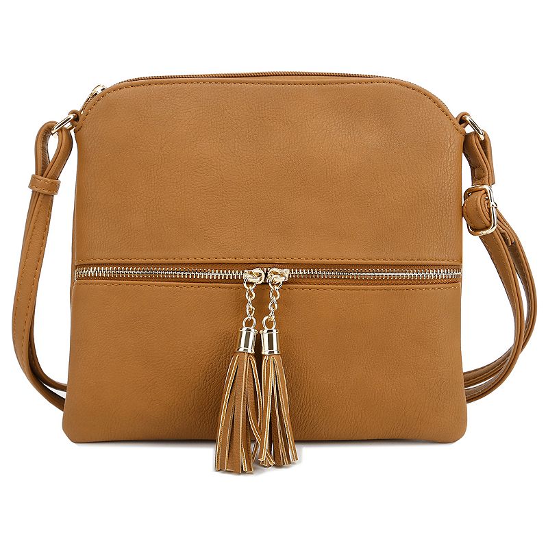 Deluxity Tasseled Flat Mini Crossbody Bag, Yellow