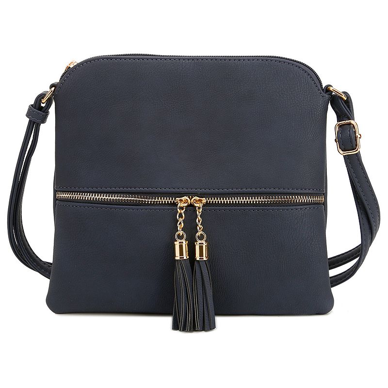 Deluxity Tasseled Flat Mini Crossbody Bag, Blue