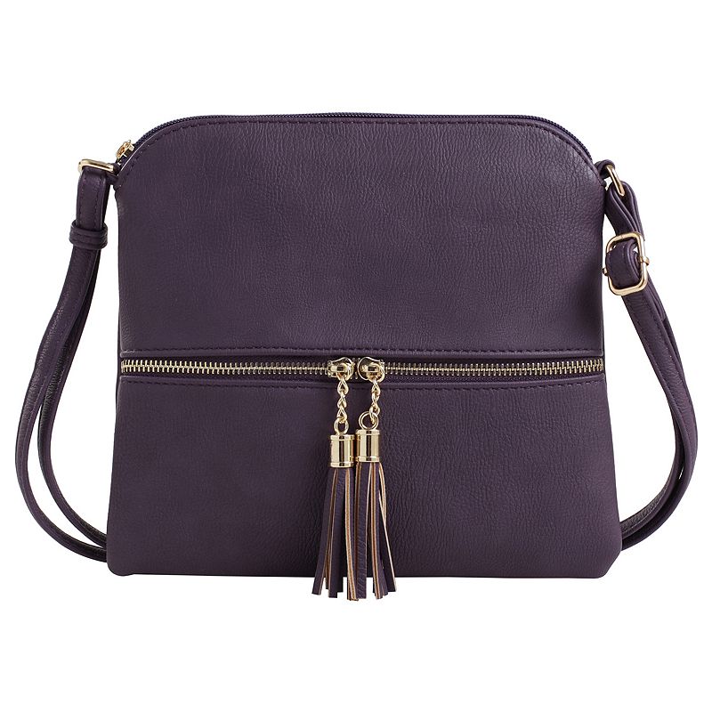 Deluxity Tasseled Flat Mini Crossbody Bag, Purple
