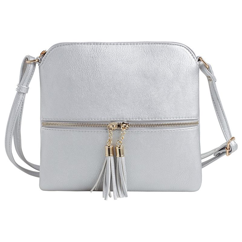 Deluxity Tasseled Flat Mini Crossbody Bag, Silver