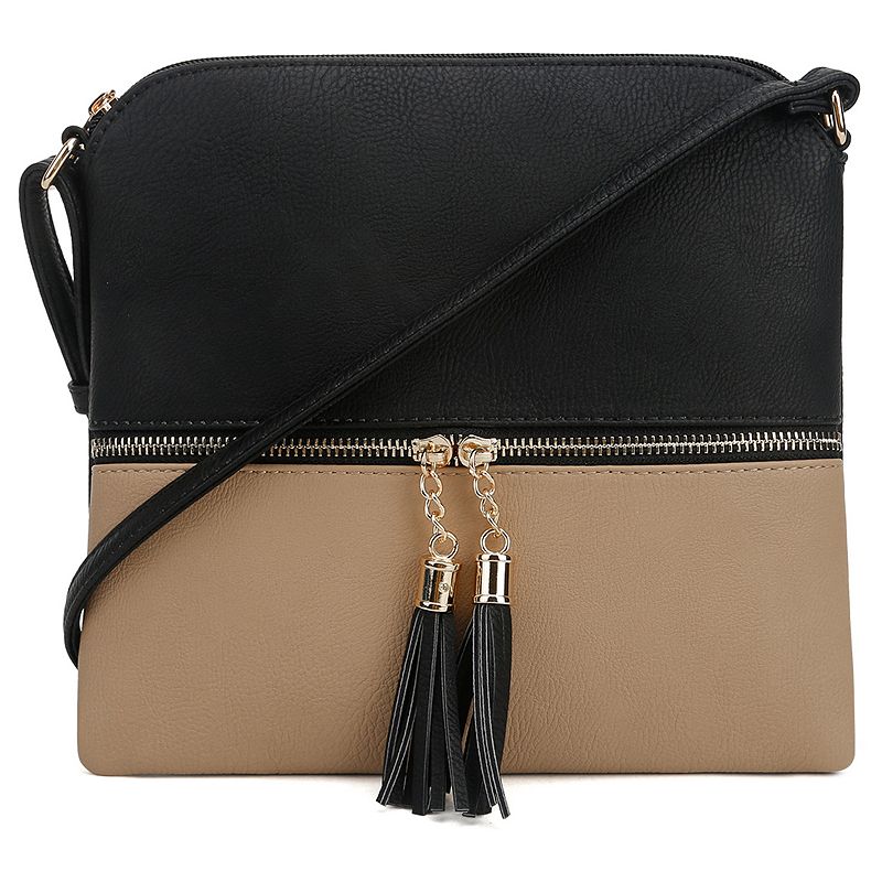Deluxity Colorblock Flat Crossbody Bag, Lt Brown