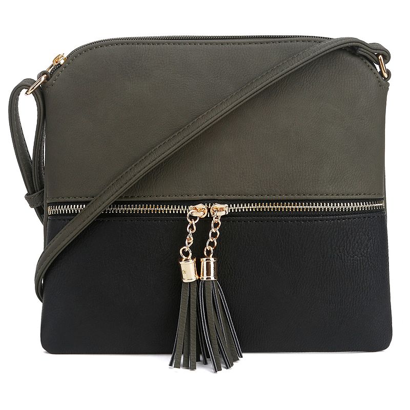 Deluxity Colorblock Flat Crossbody Bag, Light Grey