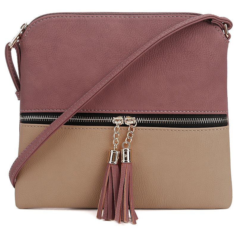 Deluxity Colorblock Flat Crossbody Bag, Dark Pink