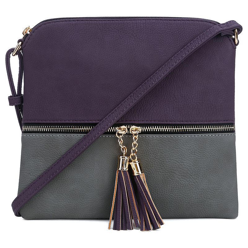 Deluxity Colorblock Flat Crossbody Bag, Drk Purple