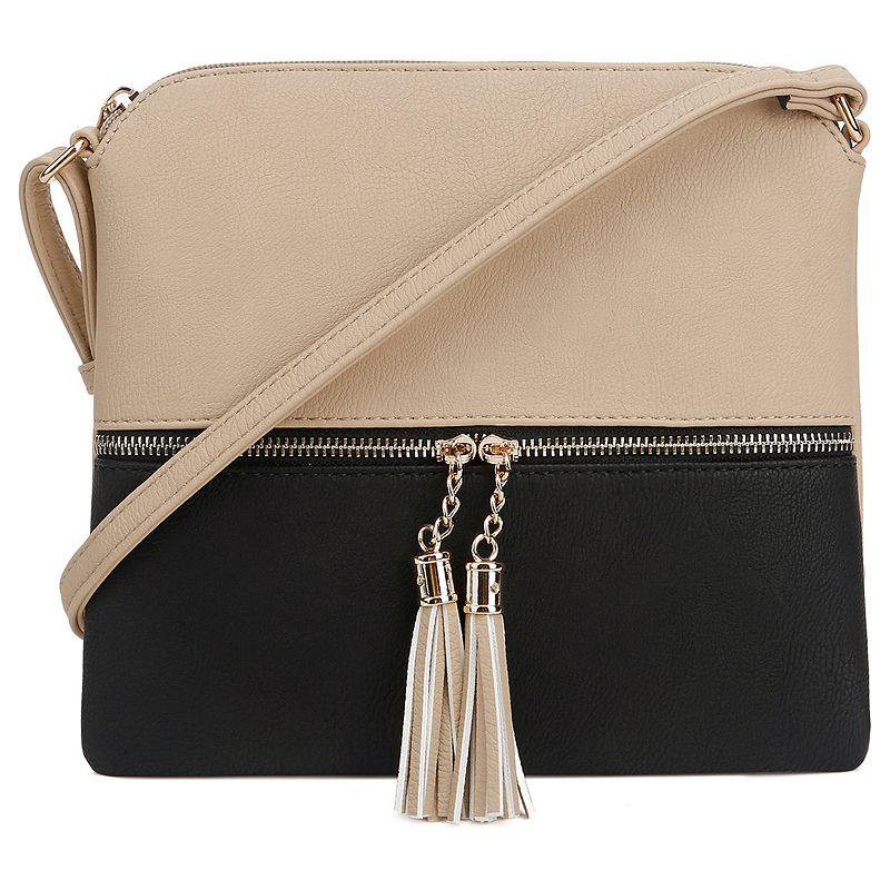 Deluxity Colorblock Flat Crossbody Bag, Brown