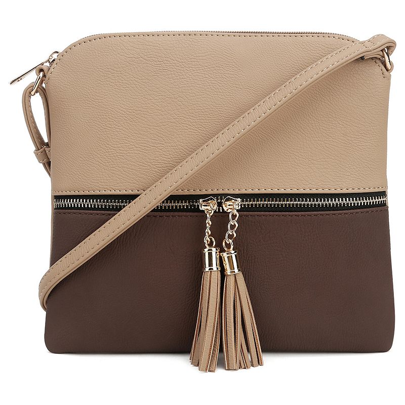 Deluxity Colorblock Flat Crossbody Bag, Brown Over