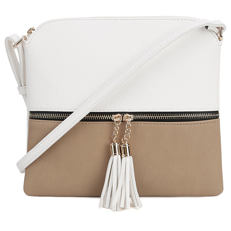 Deluxity Colorblock Flat Crossbody Bag, White