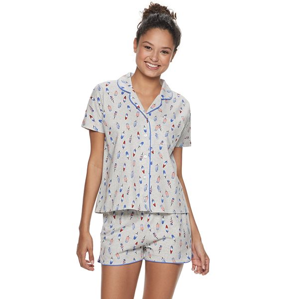 Junior's SO® Button Front Top And Shorts Pajama Set