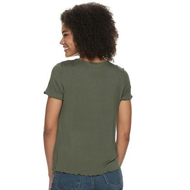 Juniors' Love, Fire Cinched Front Lettuce Edge Tee