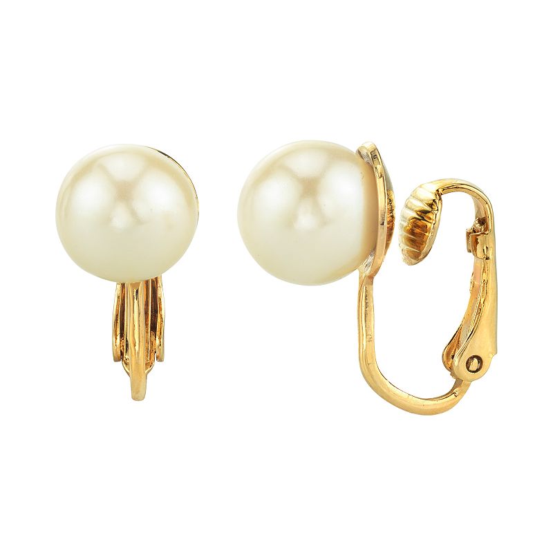 1928 Simulated Pearl Clip-On Earrings, Womens, White