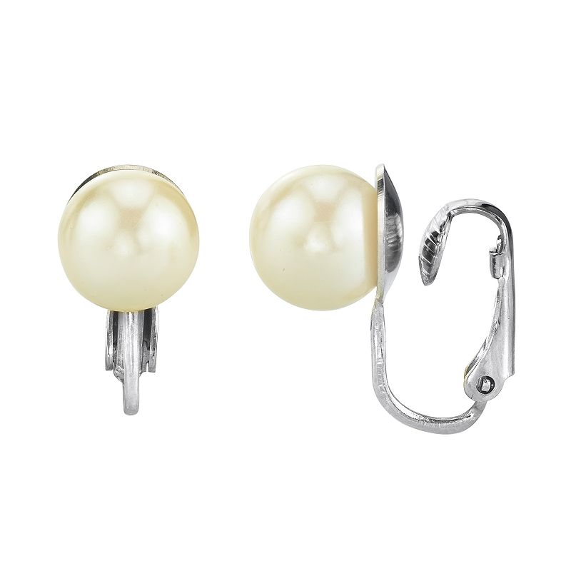 1928 Simulated Pearl Clip-On Earrings, Womens, White