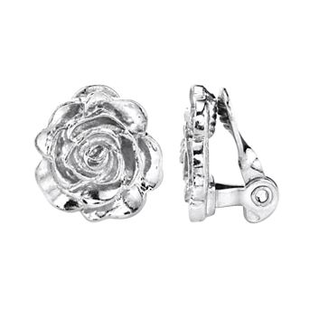 1928 Flower Motif Button Stud Clip-On Earrings
