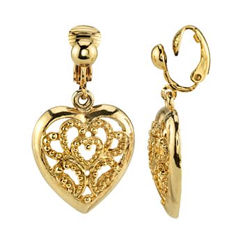 1928 Filigree Heart Clip-On Drop Earrings