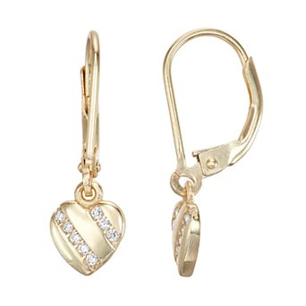 Junior Jewels Kids' Sterling Silver Cubic Zirconia Heart Drop Earrings