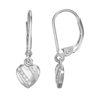 Junior Jewels Kids' Sterling Silver Cubic Zirconia Heart Drop Earrings