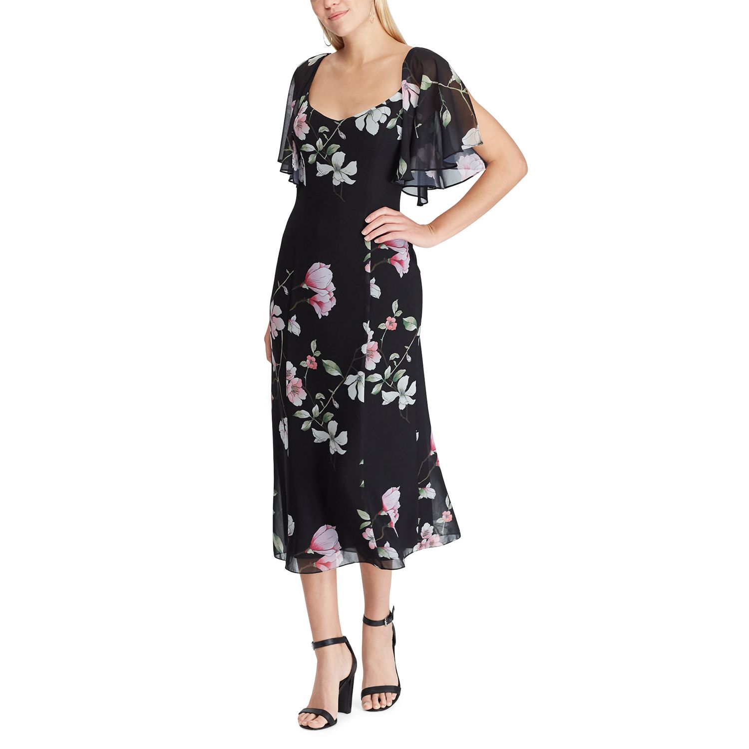 floral fit and flare midi dress
