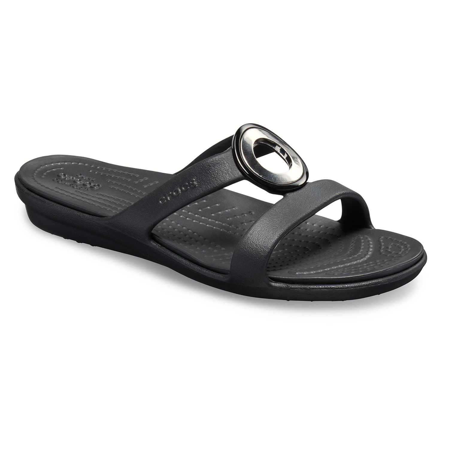 crocs women's sanrah metal block slide sandal