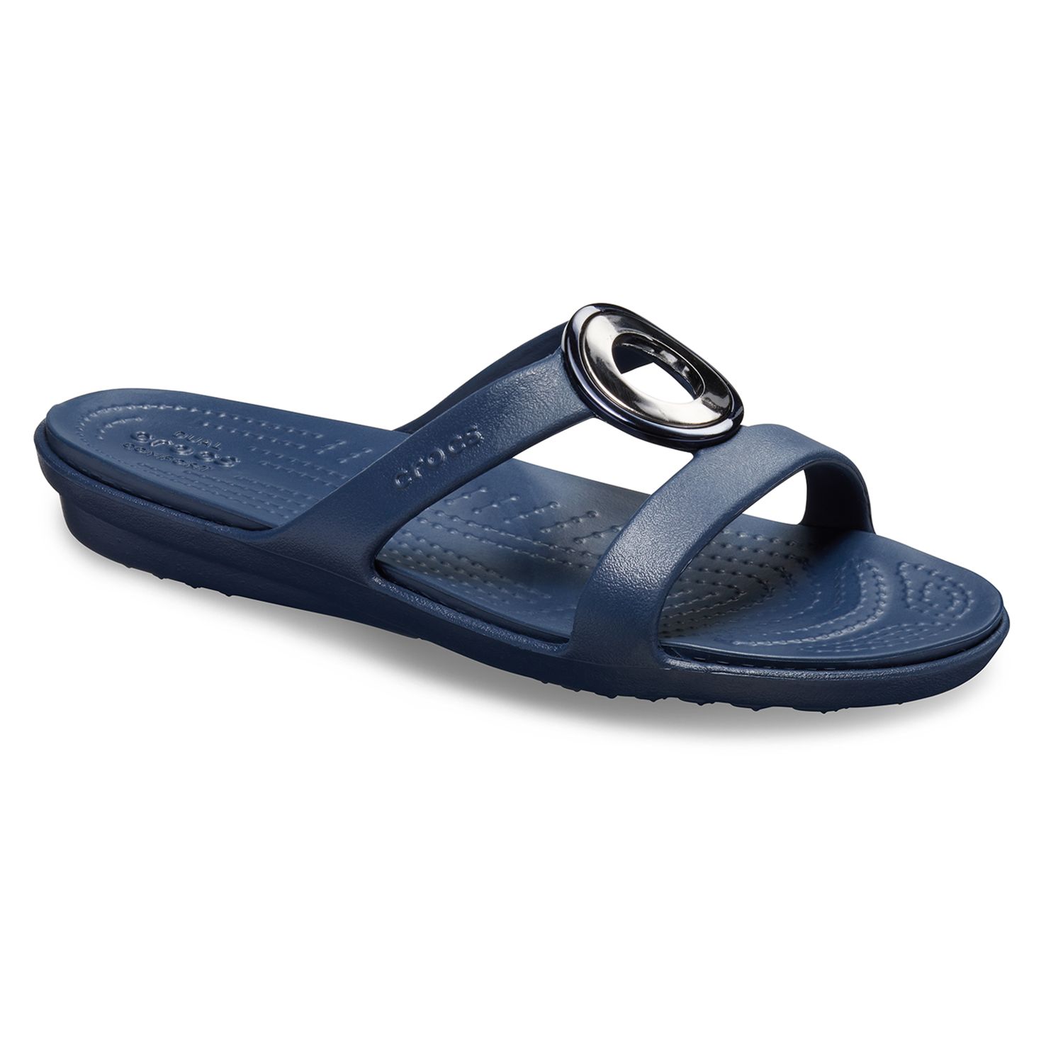 crocs women's sanrah metal block slide sandal