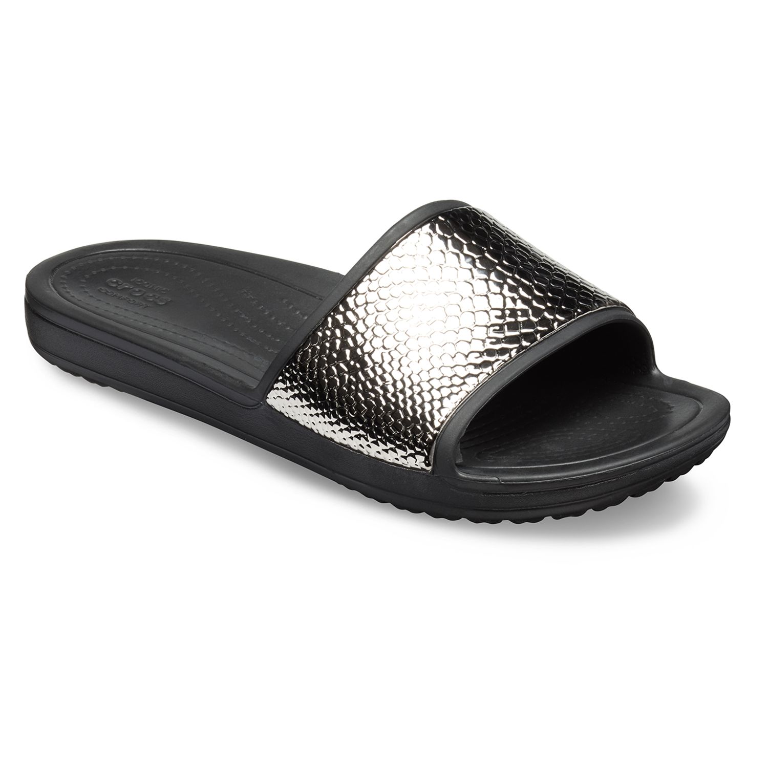 women's crocs sloane metallic texture flip