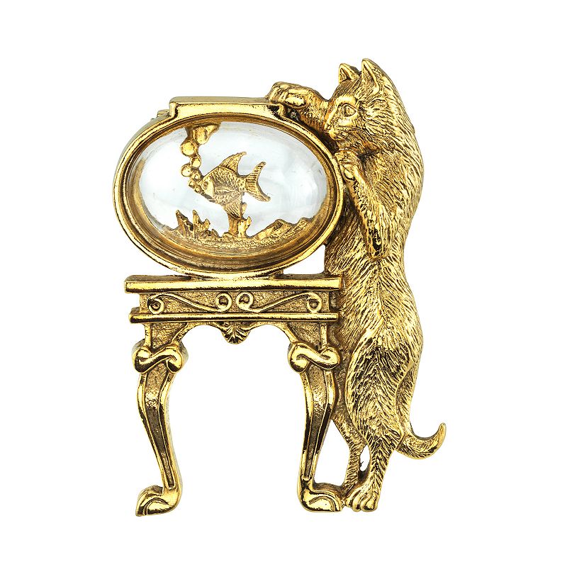 53241130 1928 Jewelry Gold Tone Cat & Fish Bowl Motif Pin,  sku 53241130