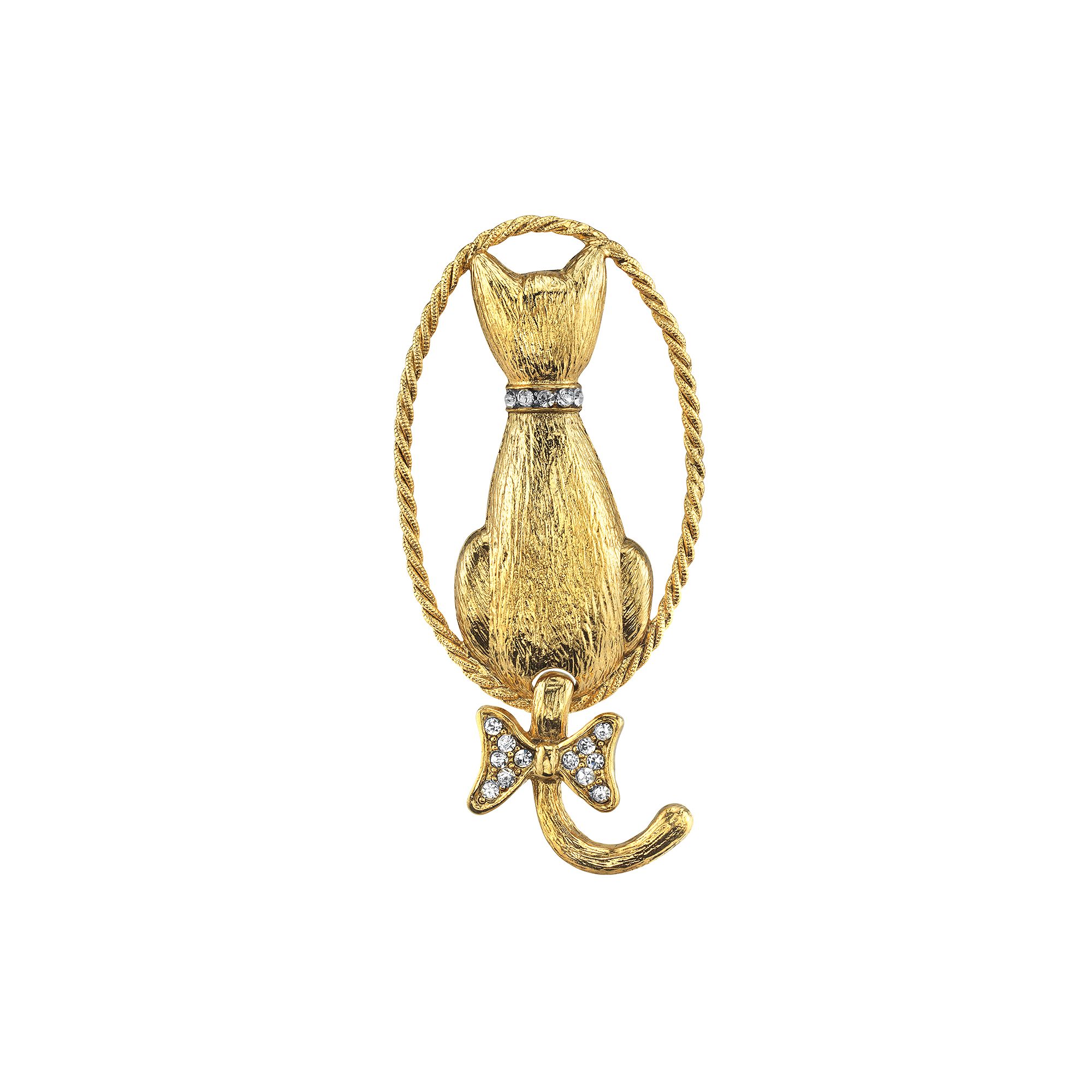 1928 Gold Tone Cat Pin, Womens, Yellow