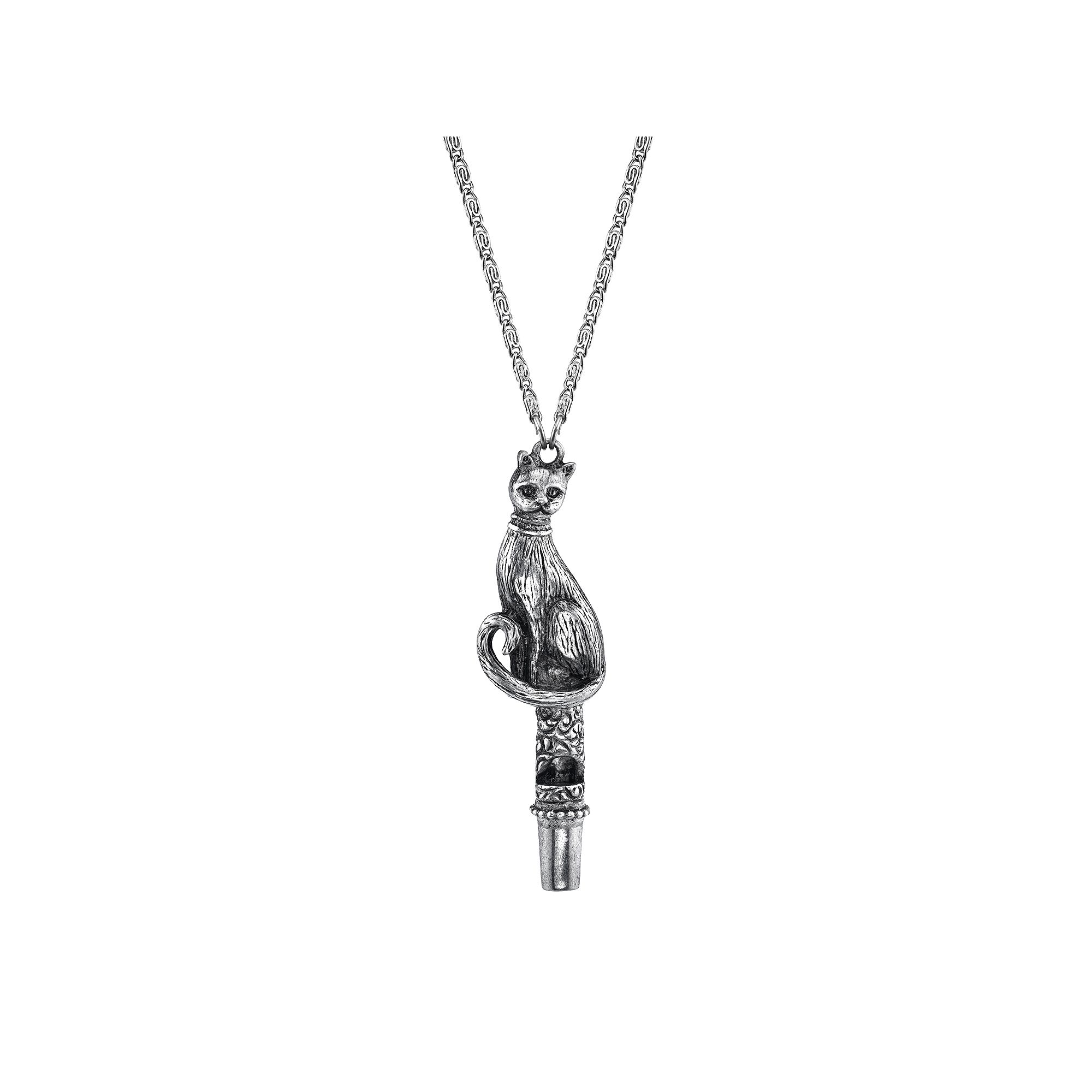 1928 Cat Whistle Pendant Necklace, Womens, Grey