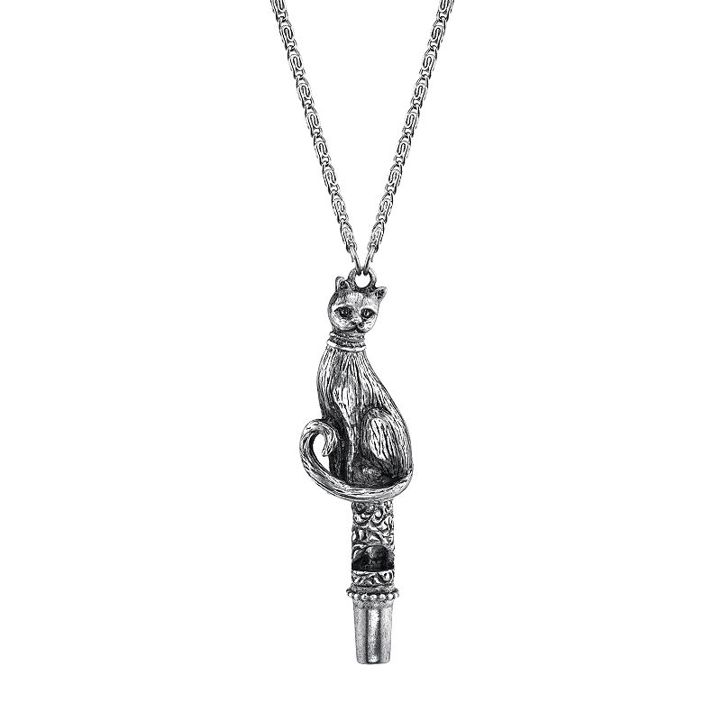 1928 Cat Whistle Pendant Necklace, Womens, Grey