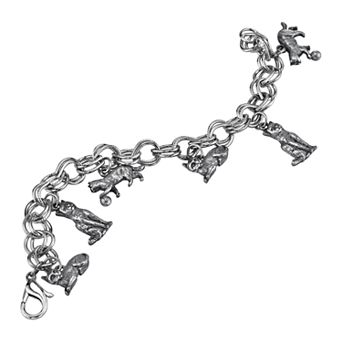 1928 Jewelry Silver Tone Antiqued Kitty Cat Charm Bracelet