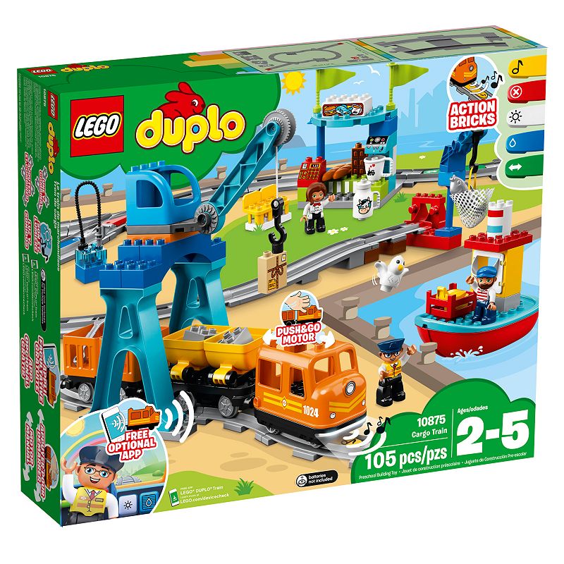 LEGO DUPLO Town Cargo Train Set 10875 with Sound & Light, Direction & Stop Action Bricks, Push & Go Motor and Moving Crane Toy, Gifts for 2-5 Year Old Kids, Boys & Girls (B07BK6KQR6)