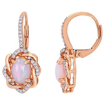 Stella Grace 10k Rose Gold 1/4 Carat T.W. Diamond & Ethiopian Opal Leverback Love Knot Earrings