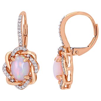 Stella Grace 10k Rose Gold 1/4 Carat T.W. Diamond & Ethiopian Opal Leverback Love Knot Earrings