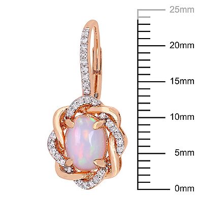 Stella Grace 10k Rose Gold 1/4 Carat T.W. Diamond & Ethiopian Opal Leverback Love Knot Earrings