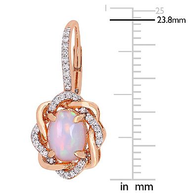 Stella Grace 10k Rose Gold 1/4 Carat T.W. Diamond & Ethiopian Opal Leverback Love Knot Earrings