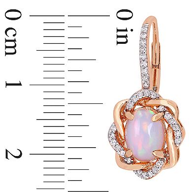 Stella Grace 10k Rose Gold 1/4 Carat T.W. Diamond & Ethiopian Opal Leverback Love Knot Earrings