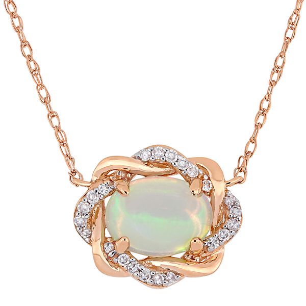 Stella Grace 10k Rose Gold 1 10 Carat T W Diamond Ethiopian Opal Love Knot Necklace