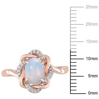 Stella Grace 10k Rose Gold 1/10 Carat T.W. Diamond & Ethiopian Opal Love Knot Ring