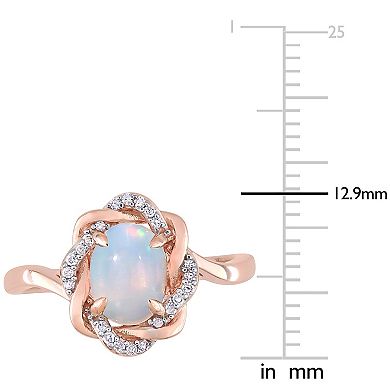 Stella Grace 10k Rose Gold 1/10 Carat T.W. Diamond & Ethiopian Opal Love Knot Ring