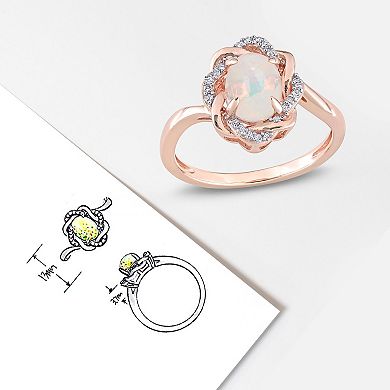 Stella Grace 10k Rose Gold 1/10 Carat T.W. Diamond & Ethiopian Opal Love Knot Ring