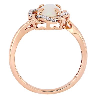 Stella Grace 10k Rose Gold 1/10 Carat T.W. Diamond & Ethiopian Opal Love Knot Ring