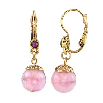 1928 Jewelry Gold Tone Round Amethyst Color Drop Earrings