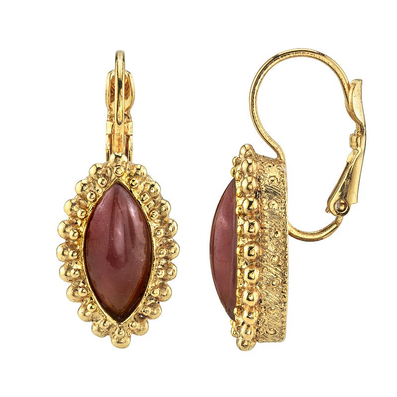 1928 Jewelry Gold Tone Diamond Shape Amethyst Color Leverback Earrings, Women's, Purple