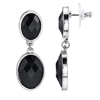 1928 Jewelry Silver Tone Black Faceted Drop Earrings