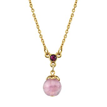 1928 Jewelry Gold Tone Light Amethyst Colored Bead Pendant Necklace