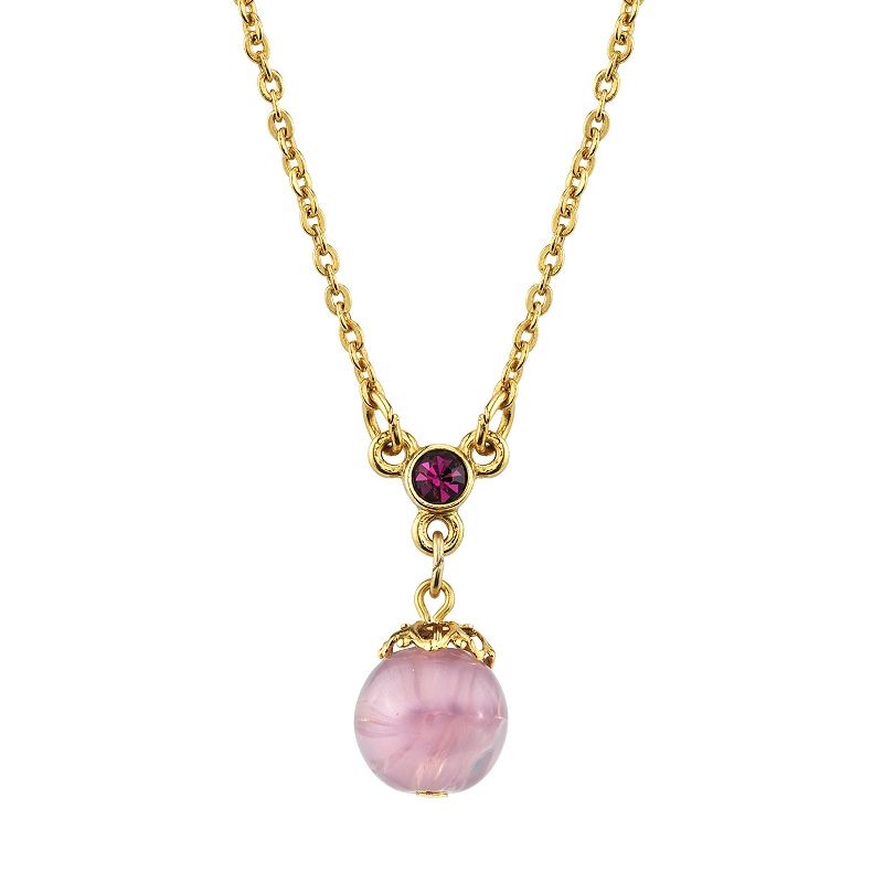 1928 Jewelry Gold Tone Light Amethyst Colored Bead Pendant Necklace, Women