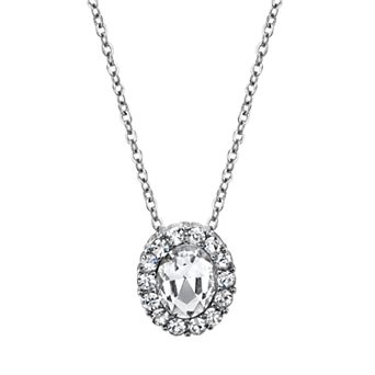 1928 Jewelry Silver Tone Crystal Oval Pendant Necklace