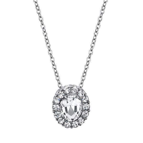 1928 Jewelry Silver Tone Crystal Oval Pendant Necklace