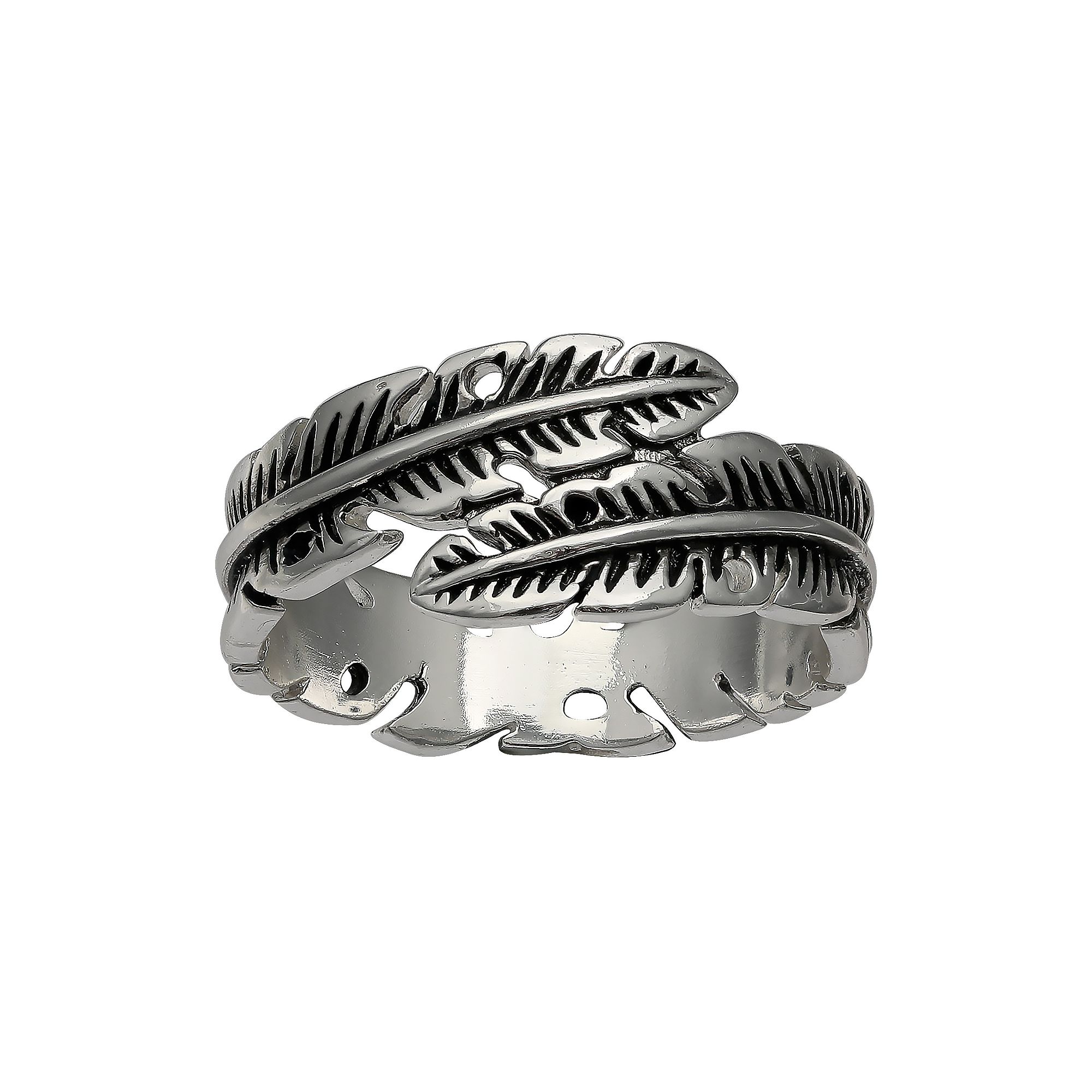 PRIMROSE Sterling Silver Polished Feather Bypass Band, Womens, Size: 9