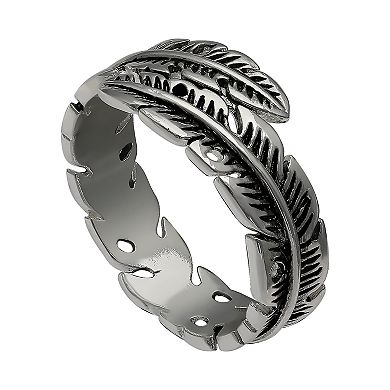 PRIMROSE sterling silver polished oxidize feather bypass band